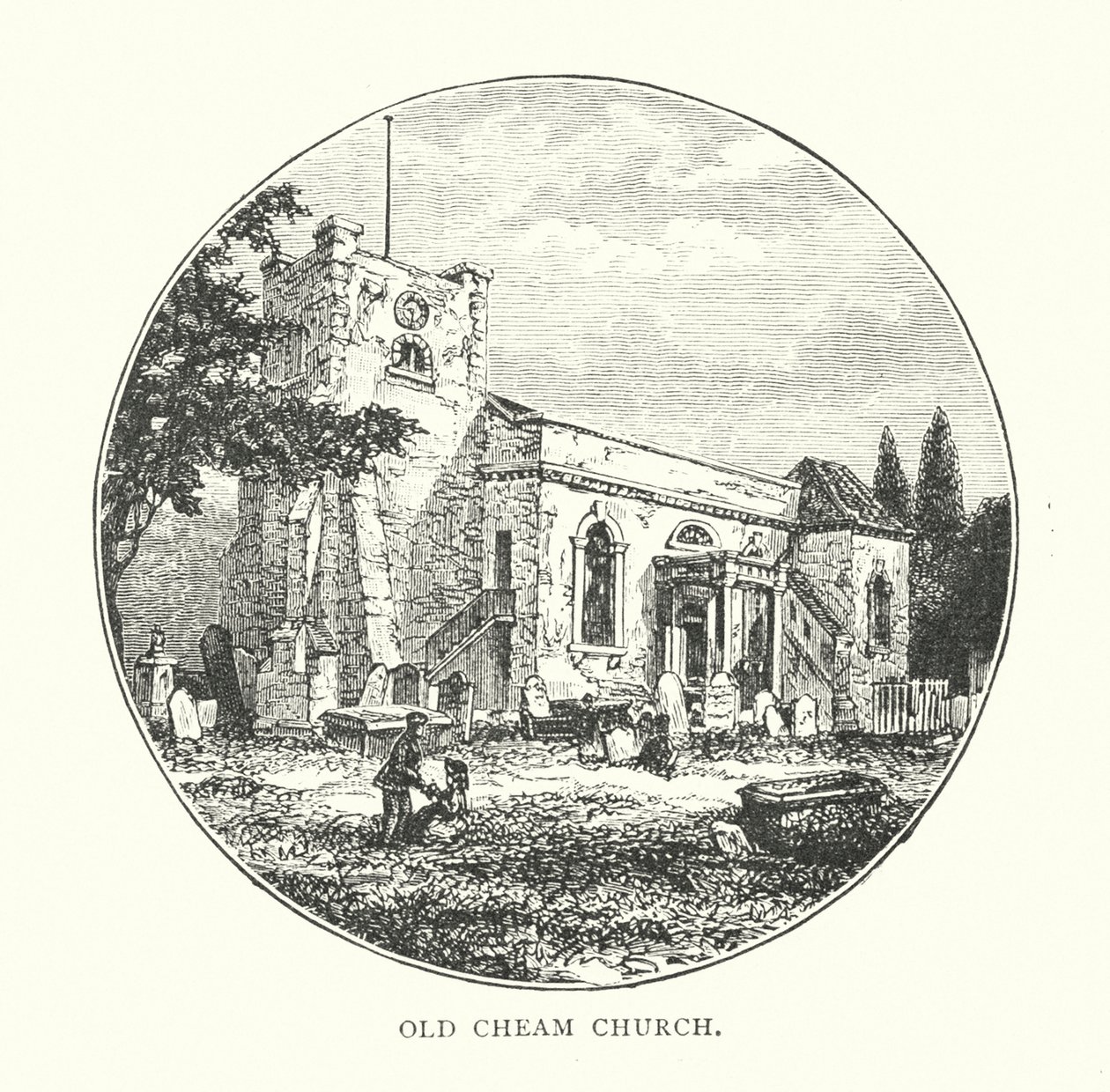 La vecchia chiesa di Cheam (incisione) da English School
