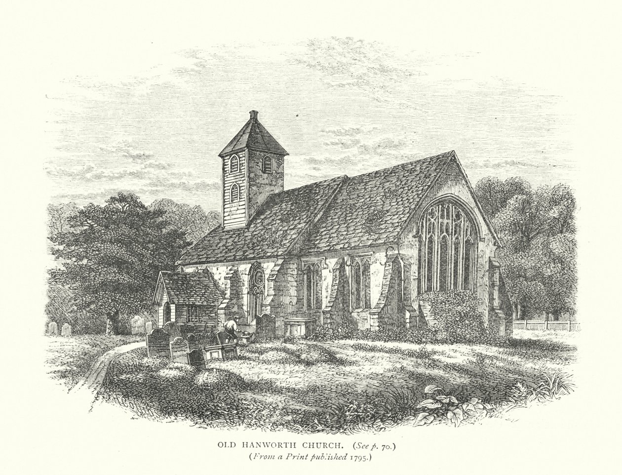 La vecchia chiesa di Hanworth (incisione) da English School