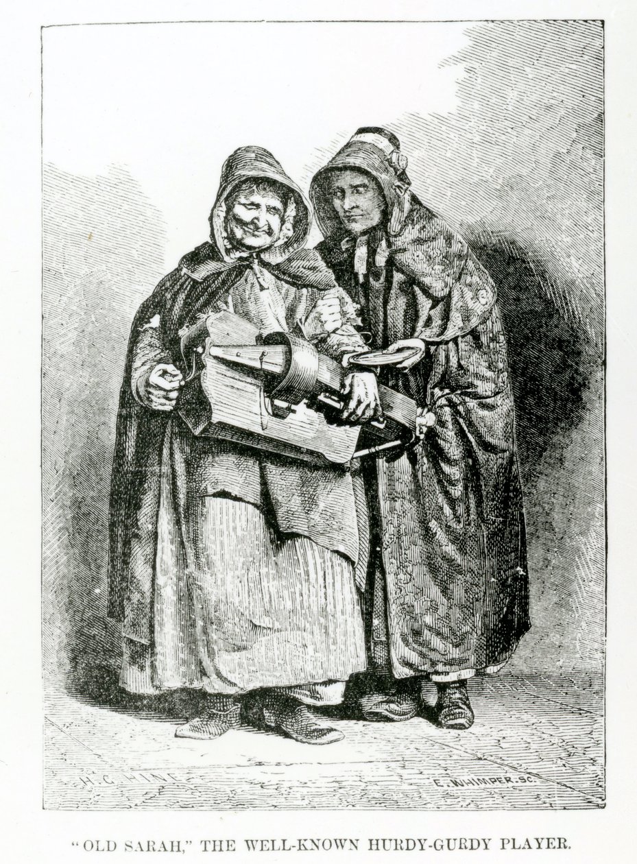 Vecchia Sarah, la famosa suonatrice di organetto, c.1840 da English School