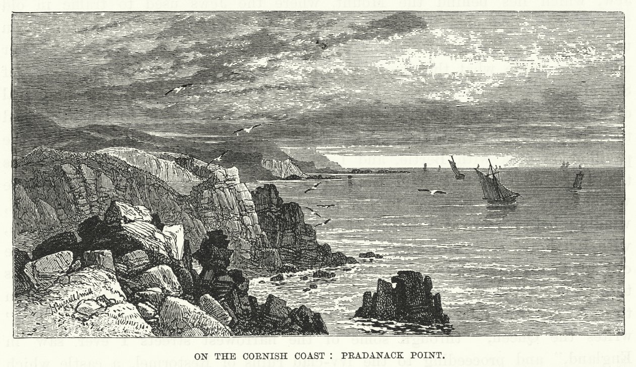 Sulla costa della Cornovaglia: Punta Pradanack (incisione) da English School