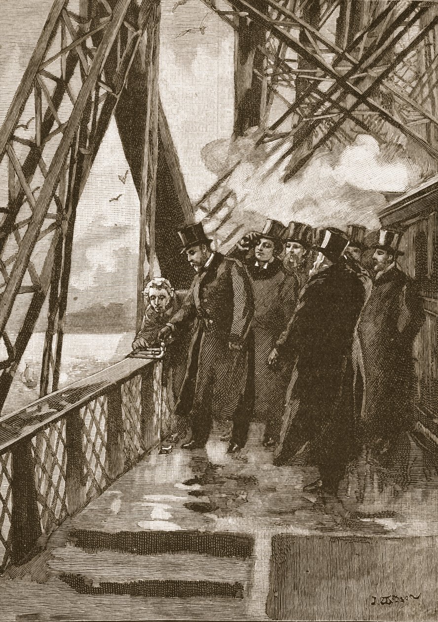 Inaugurazione del Ponte di Forth da parte del Principe di Galles, 4 marzo 1890, illustrazione da Cassells Illustrated History of England da English School