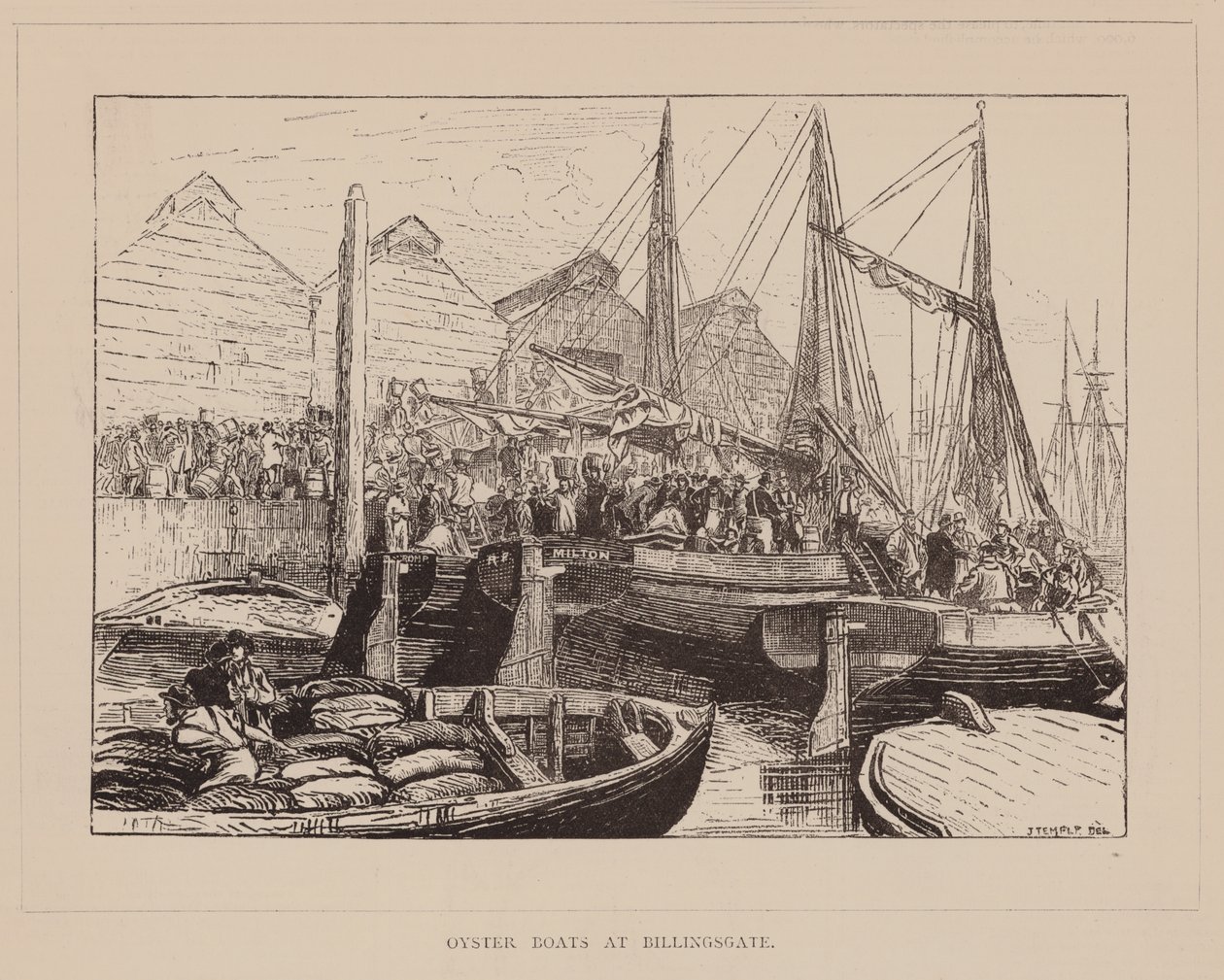 Barche di ostriche a Billingsgate (incisione) da English School