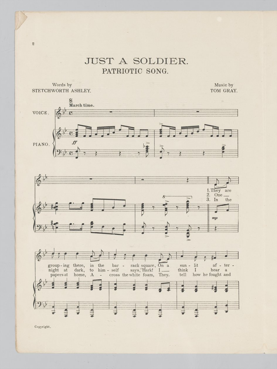 Pagina 2 di uno spartito musicale per la canzone Just a Soldier da English School