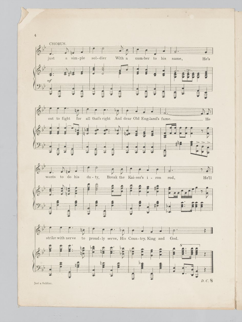 Pagina 4 di uno spartito musicale per la canzone Just a Soldier da English School