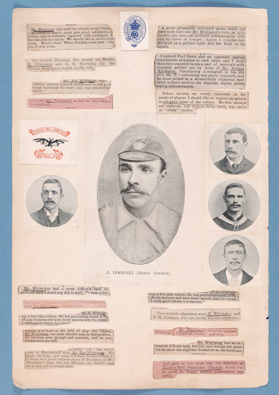 Pagina di un album di ritagli compilato da Nat Whittaker durante la stagione 1895-96 da English School