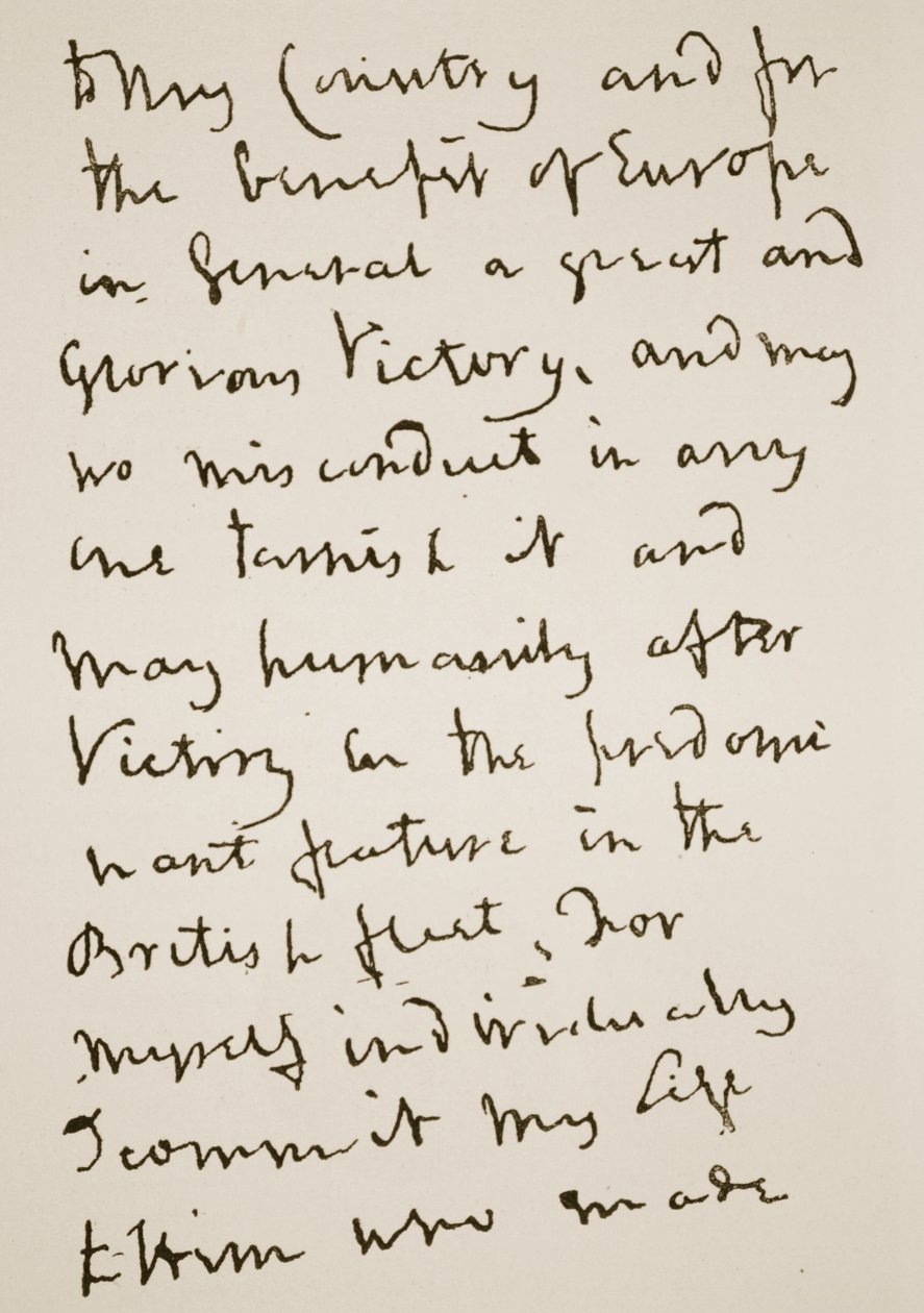 Pagina di una lettera scritta da Nelson poco prima della Battaglia di Trafalgar, lunedì 21 ottobre 1805 da English School