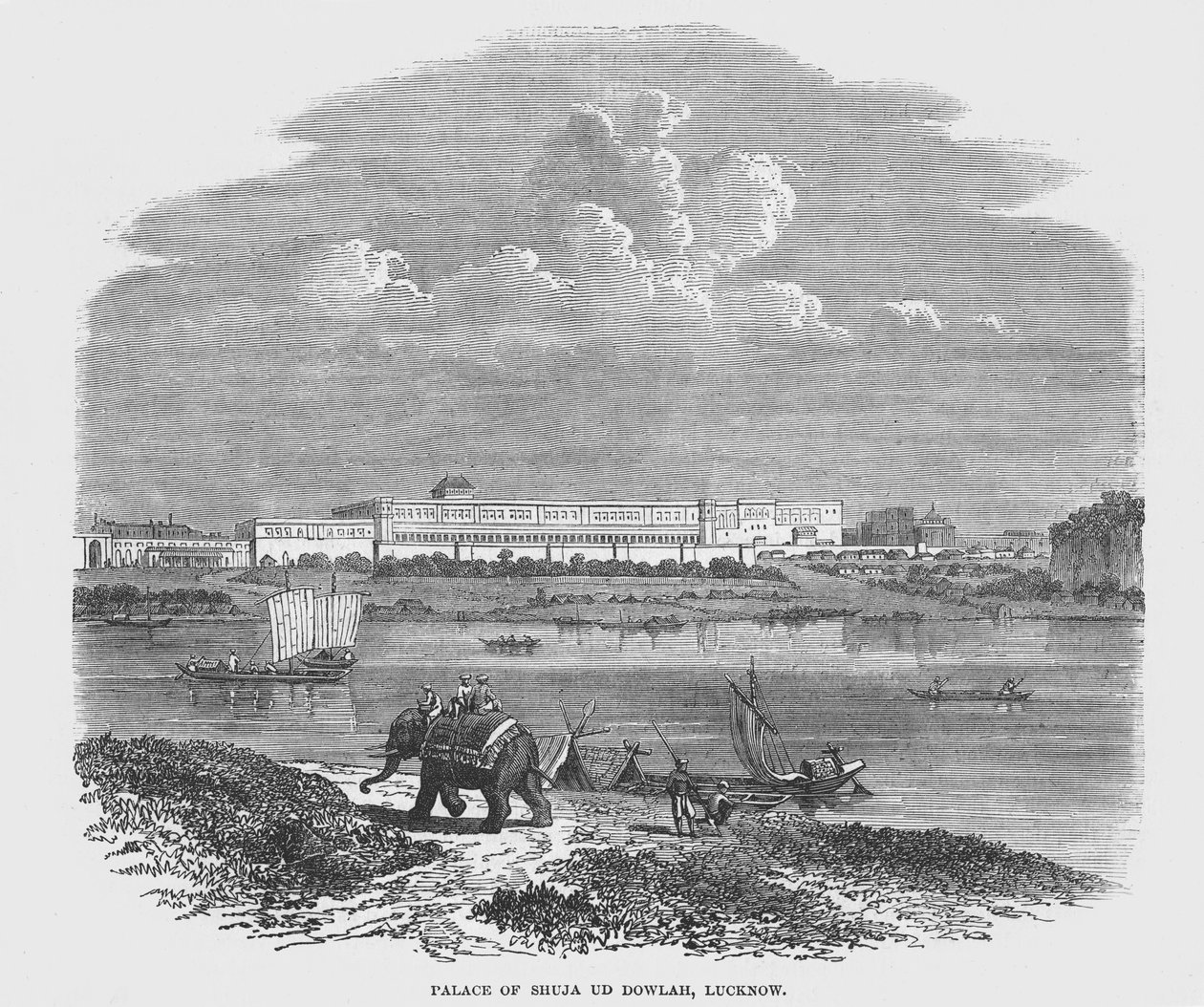 Palazzo di Shuja Ud Dowlah, Lucknow (incisione) da English School