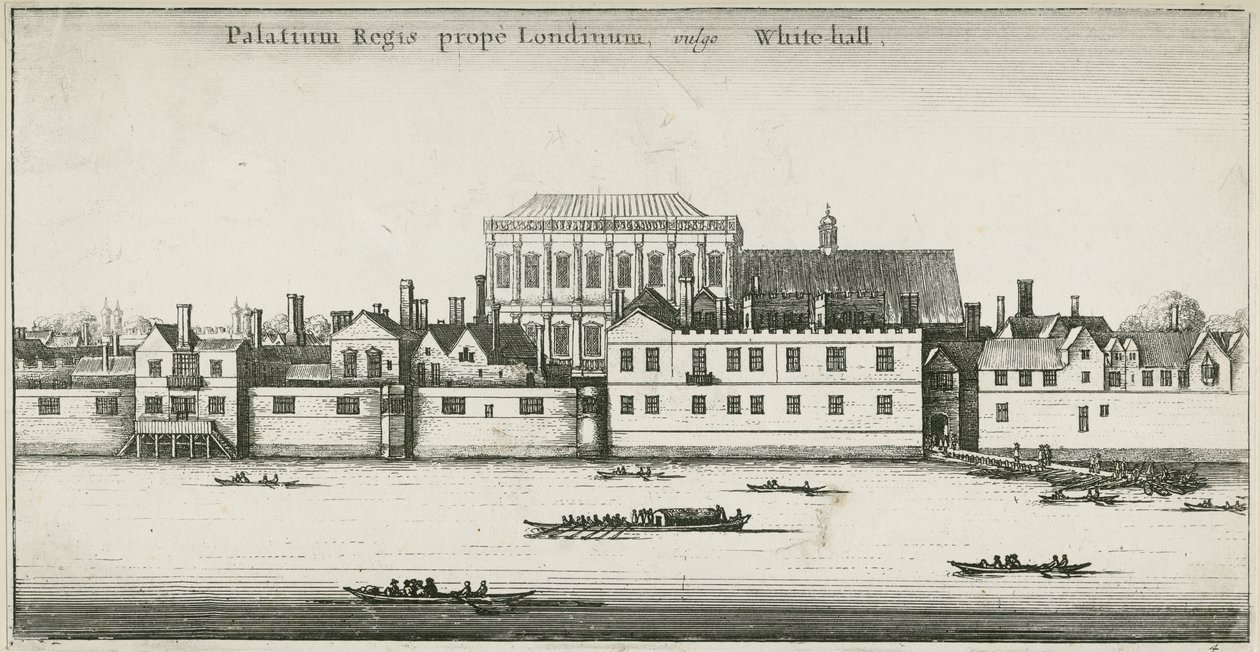 Palazzo di Whitehall dal Tamigi, Westminster, Londra, Regno Unito da English School