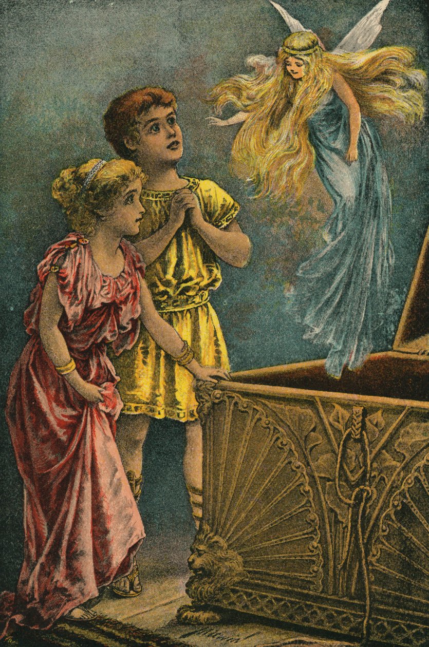 Il vaso di Pandora (litografia a colori) da English School