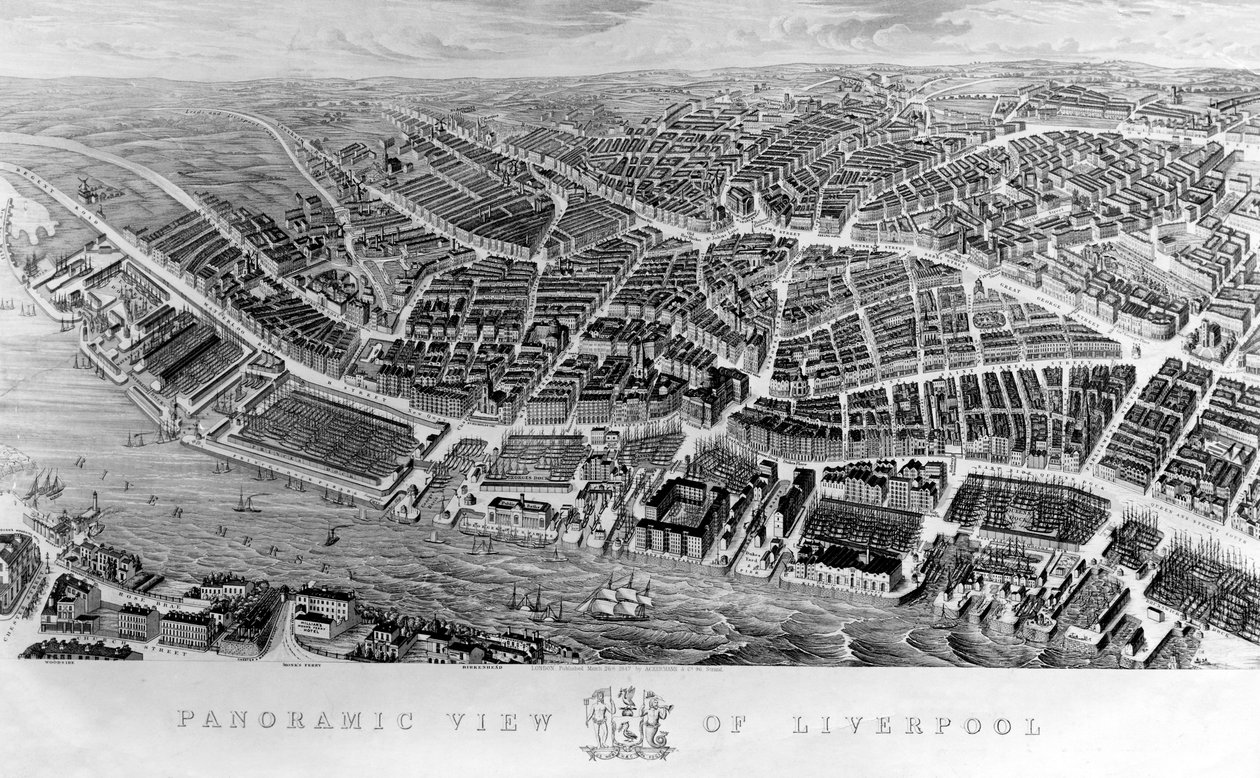 Vista panoramica di Liverpool, dopo un acquerello di Ackerman, 1847 da English School