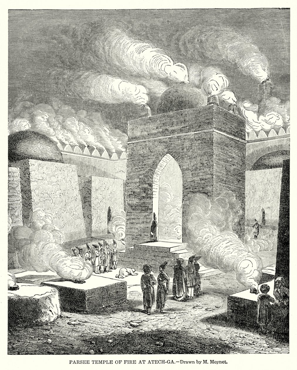 Tempio parsi del fuoco di Atech-Ga (incisione) da English School