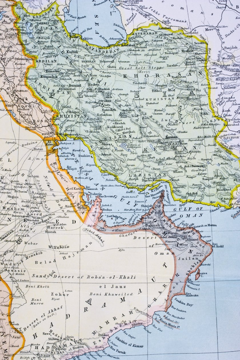 Mappa parziale del Medio Oriente che mostra il Mar Rosso, il Golfo Persico e il Corno d