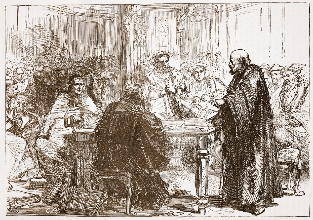 Pastore Olaf alla Conferenza di Uppsala, illustrazione da The History of Protestantism di James Aitken Wylie, pub. 1878 da English School