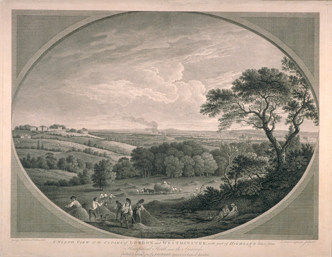 Veduta pastorale delle città di Westminster con parte di Highgate, 1780 da English School