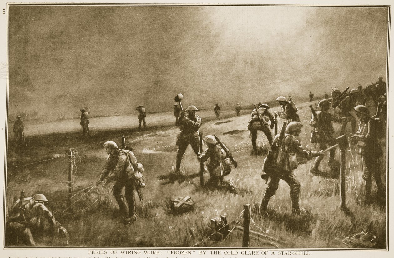 Pericoli del lavoro di cablaggio: congelati dal freddo bagliore di una stella, 1914-19 da English School