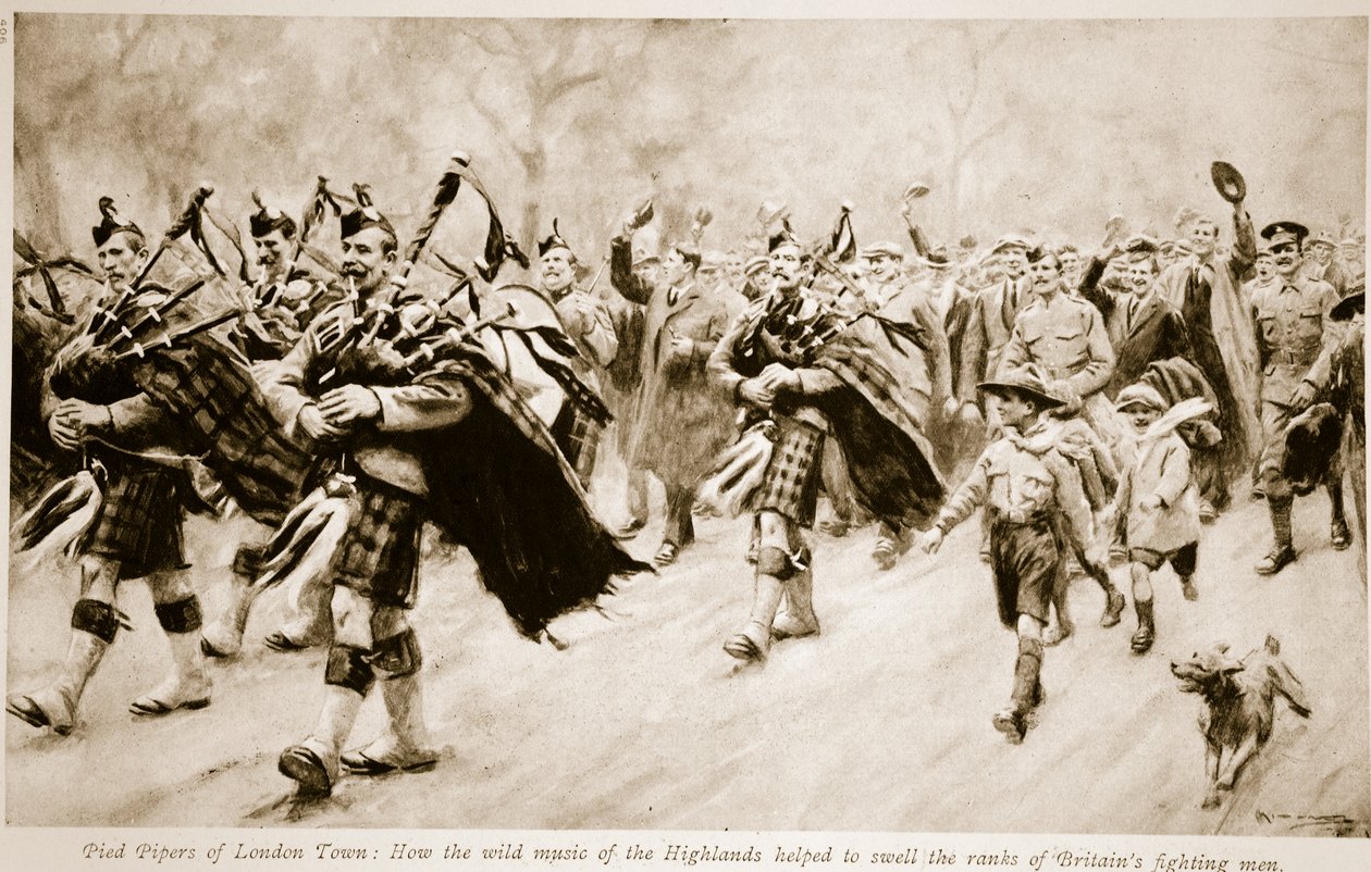 Pifferai di Londra: come la musica selvaggia delle Highlands ha aiutato a ingrossare le fila dei combattenti britannici, 1914-19 da English School