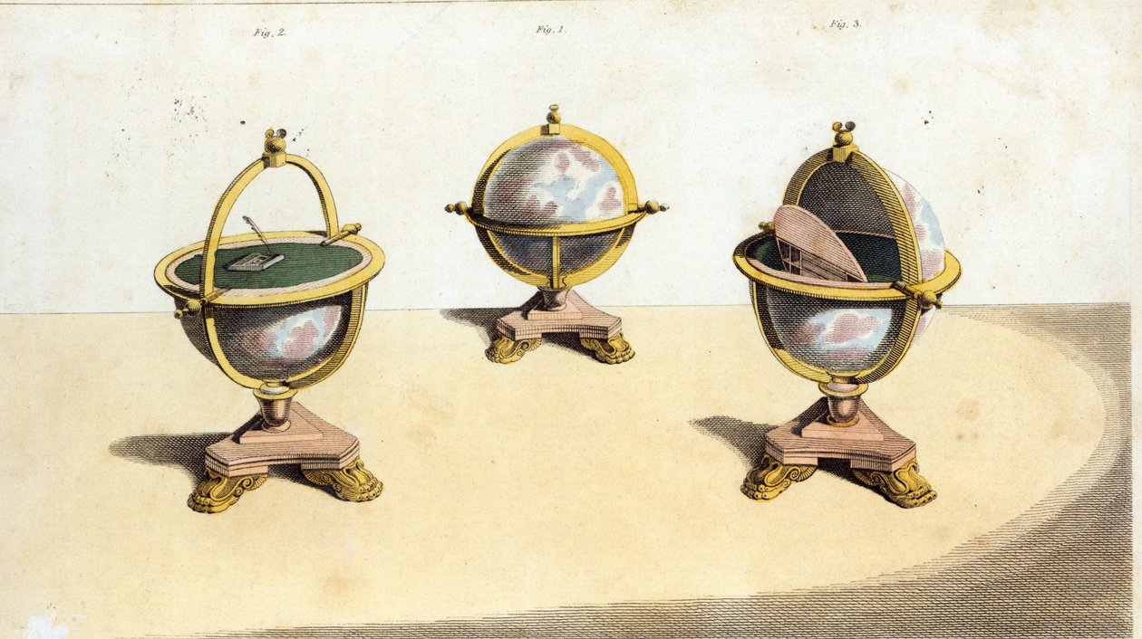 Tavolo da scrittura a globo di Pitts Cabinett, pl. 14 di Ackermanns Repository of Arts, pub. 1 febbraio 1810 da English School