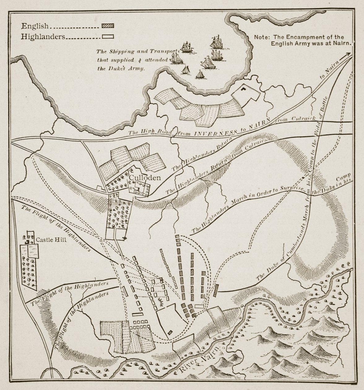 Piano della Battaglia di Culloden, 16 aprile 1746 da English School