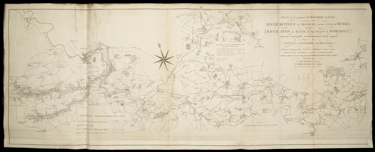 Piano del canale navigabile proposto tra il fiume Kennet a Newbury nel Berks e il fiume Avon nel Somerset: per aprire una comunicazione navigabile tra Londra e Bristol [anche] Wilts & Berks & Somerset Coal Canals / Rilevato da John Rennie da English School