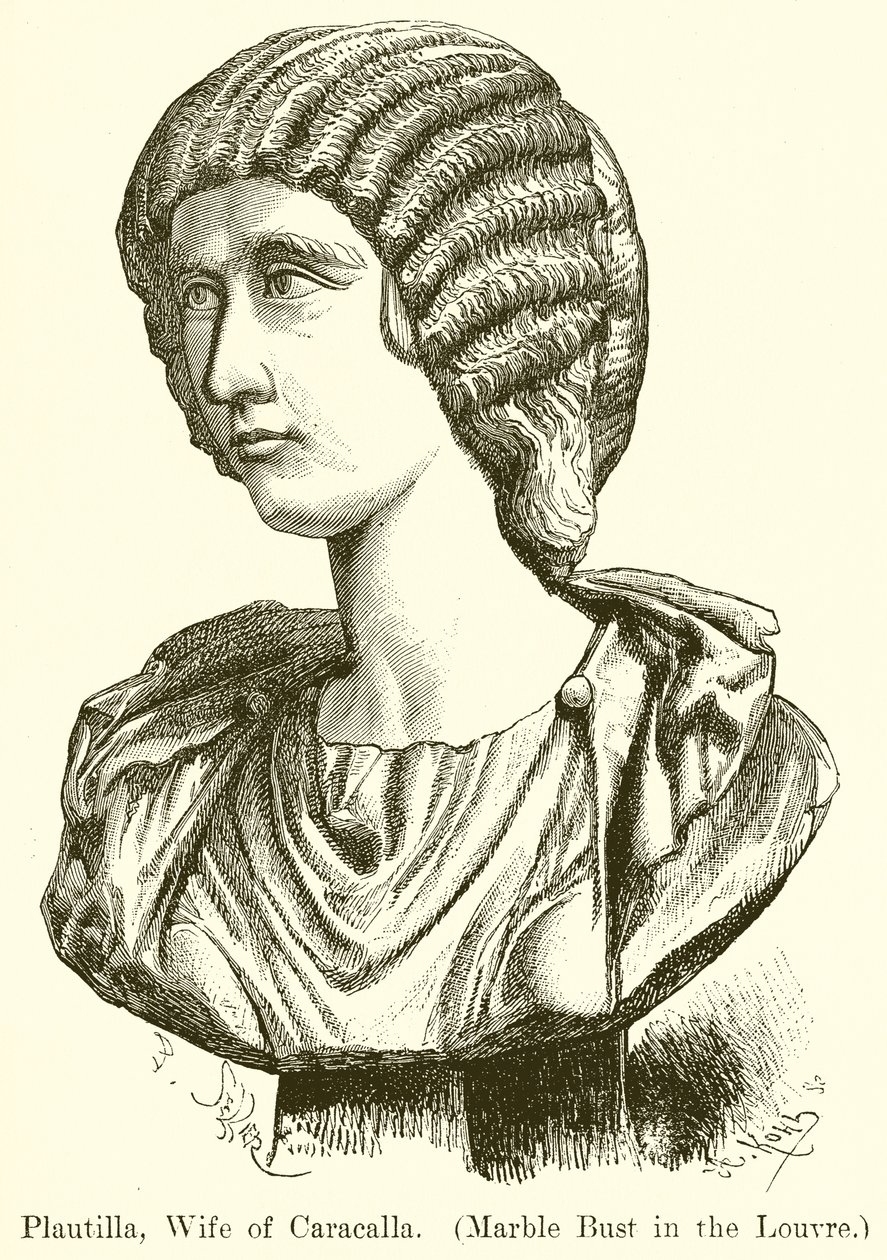 Plautilla, moglie di Caracalla. (Busto in marmo al Louvre) (incisione) da English School
