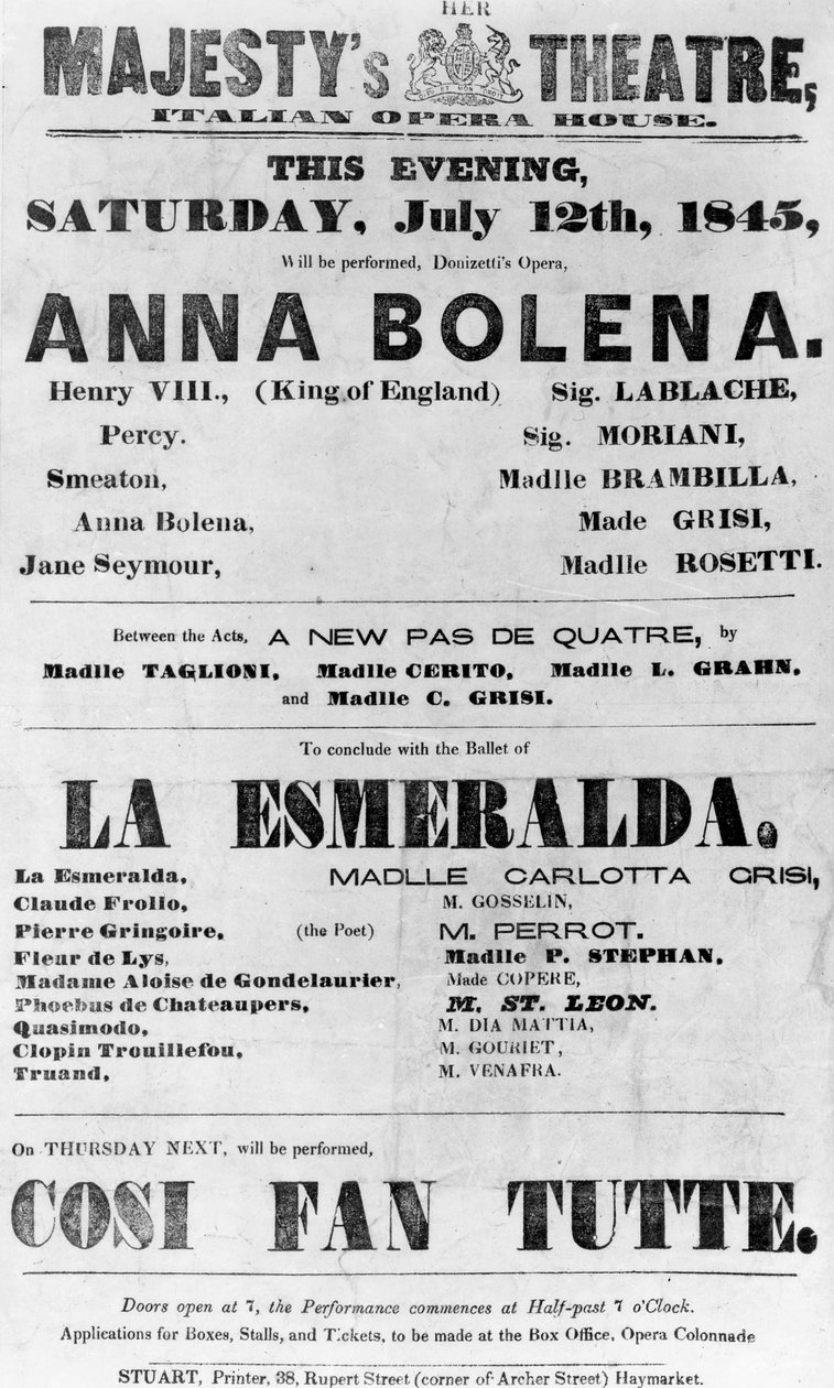 Locandina per il Teatro di Sua Maestà, Teatro dell