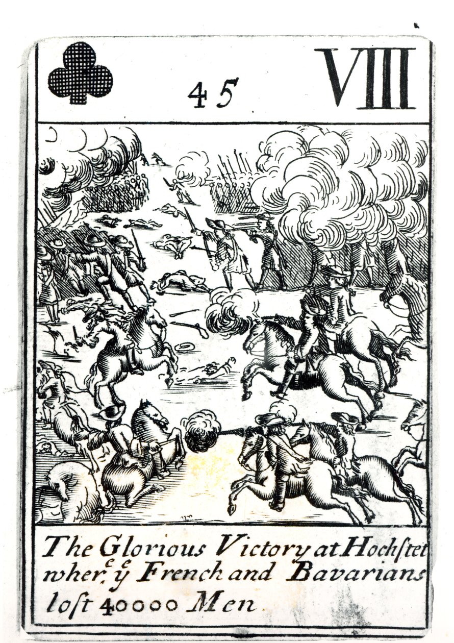 Carta da gioco che raffigura la Gloriosa Vittoria nella Battaglia di Hochstadt dove i francesi e i bavaresi persero 40.000 uomini da English School