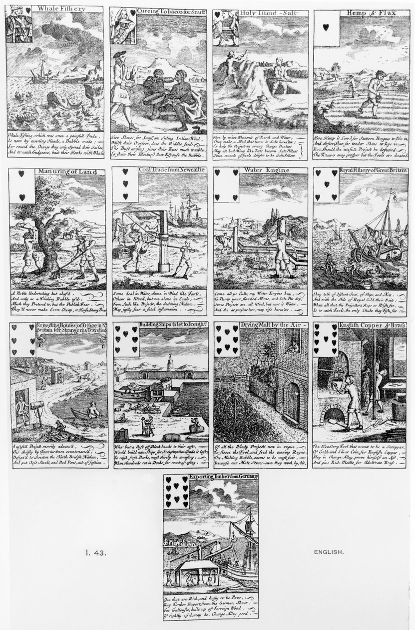 Carte da gioco che satirizzano le imprese speculative, c.1720 da English School
