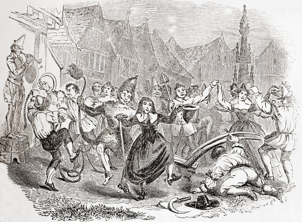 Celebrazioni del Plough Monday, la danza di Bessie e il Clown, da Old England: A Pictorial Museum, pub. 1847 da English School