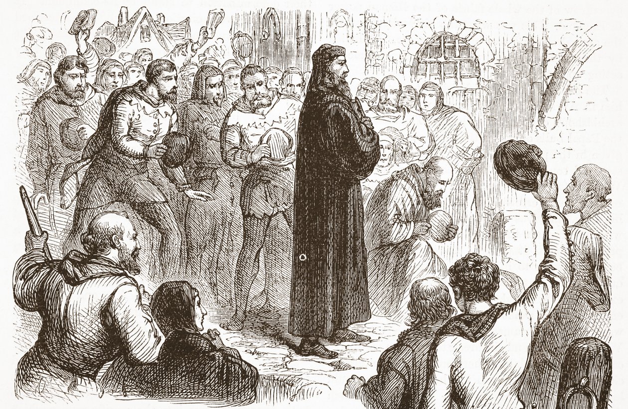 Dimostrazione popolare a Lambeth Palace a favore di Wicliffe, illustrazione da La storia del protestantesimo di James Aitken Wylie (1808-1890), pub. 1878 da English School