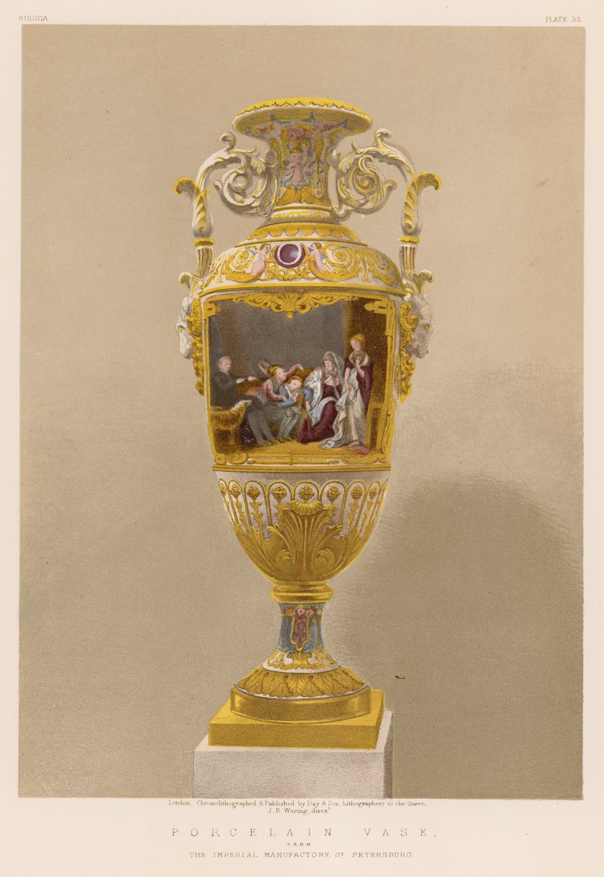 Vaso in porcellana della Manifattura Imperiale di San Pietroburgo (cromolito) da English School