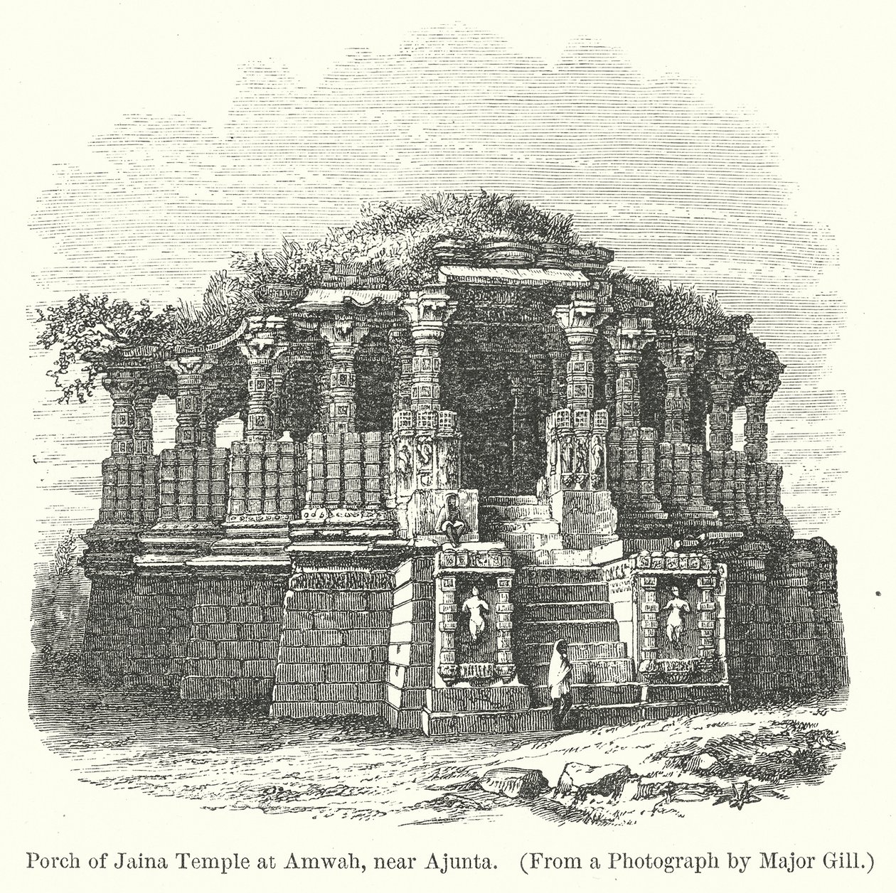 Portico del tempio Jaina di Amwah, vicino ad Ajunta (incisione) da English School