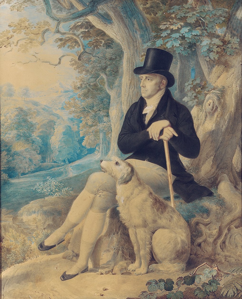 Ritratto di Charles Lee, Rettore di Wootton, a figura intera, con un cane, nel parco di Wootton, Oxfordshire, 1861 da English School