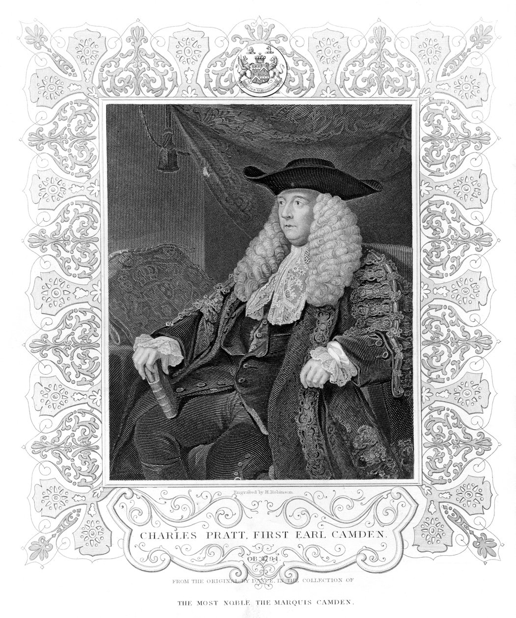 Ritratto di Charles Pratt, 1° Conte Camden, inciso da H. Robinson da English School