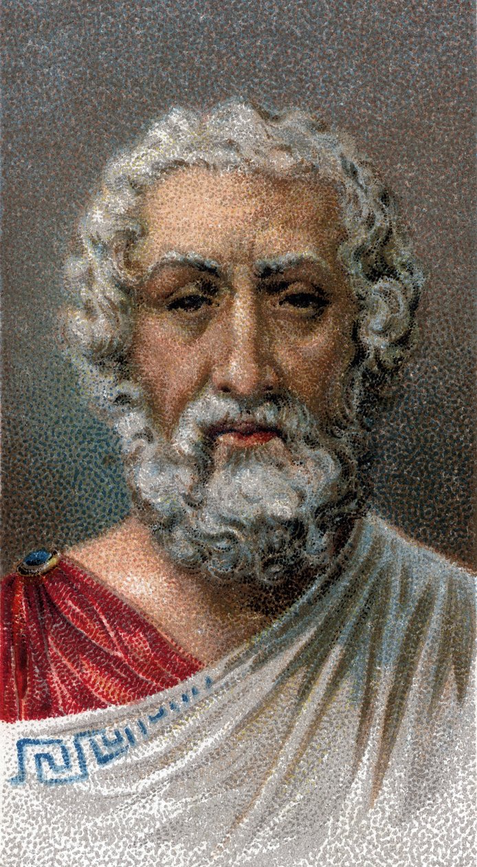 Ritratto di Omero (IX-VIII secolo a.C.) - Poeta greco - Dalla serie Leaders of Men - Cromolitografia - Scuola Inglese, XX secolo da English School