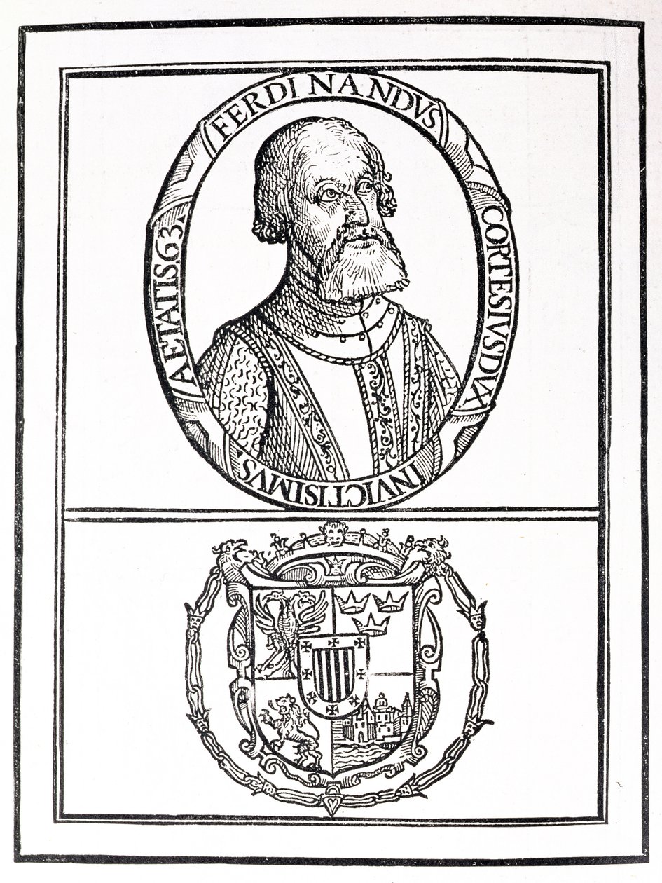 Ritratto di Hernado Cortes (1485-1547) e le sue armi, da 