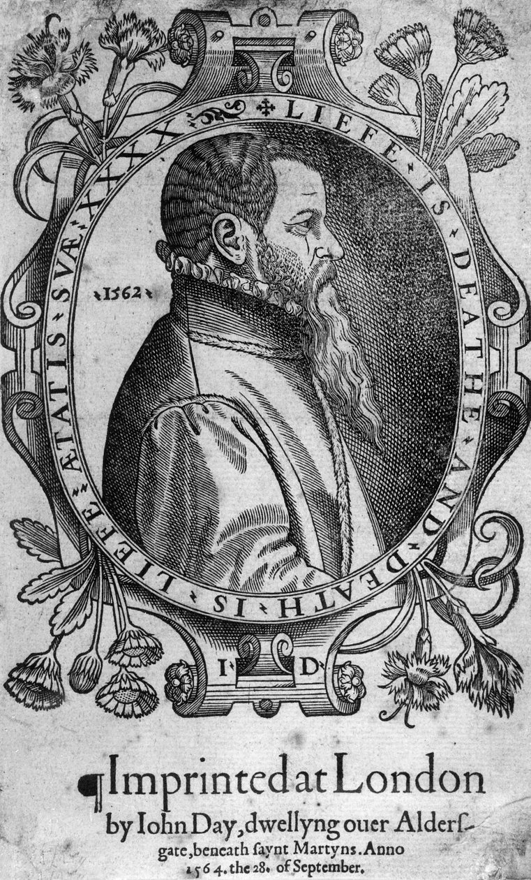 Ritratto di John Day, frontespizio del Libro dei Martiri di Foxe, 1564 da English School