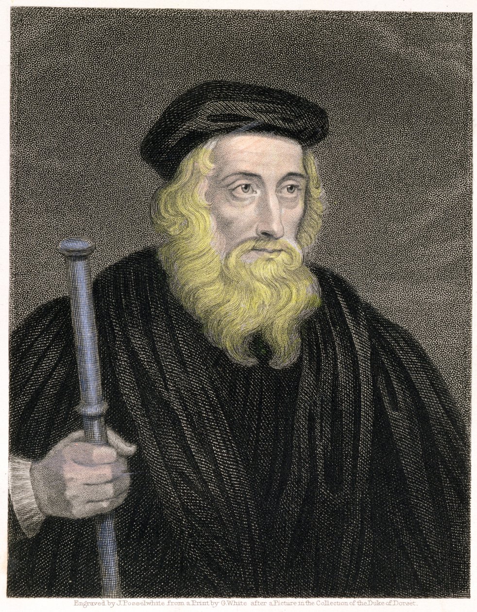 Ritratto di John Wycliffe, inciso da James Posselwhite dopo una stampa di G. White, pubblicato da William Mackenzie da English School