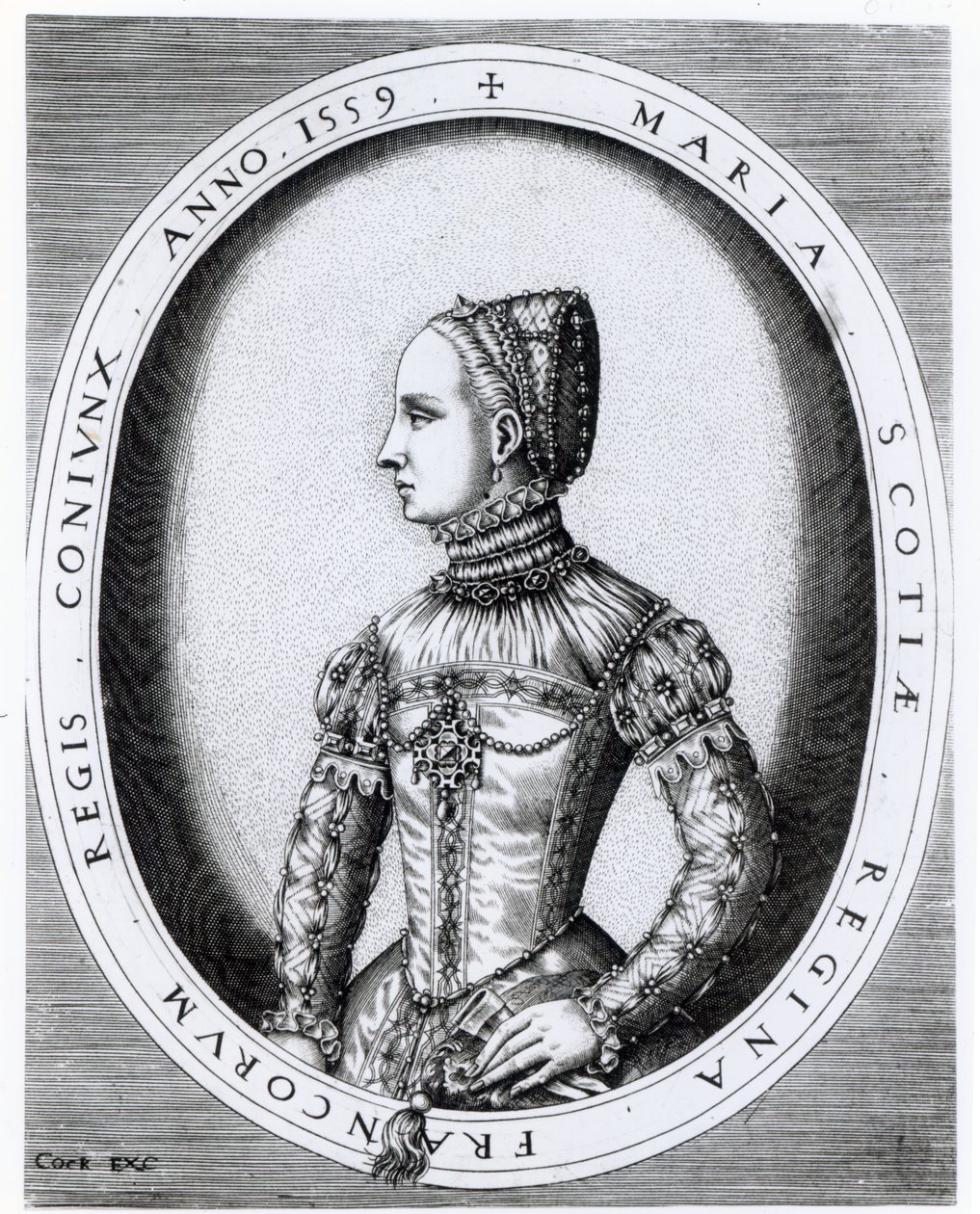 Ritratto di Maria Stuarda (1542-87) inciso da Hieronymus Cock (c.1510-70) 1559 da English School
