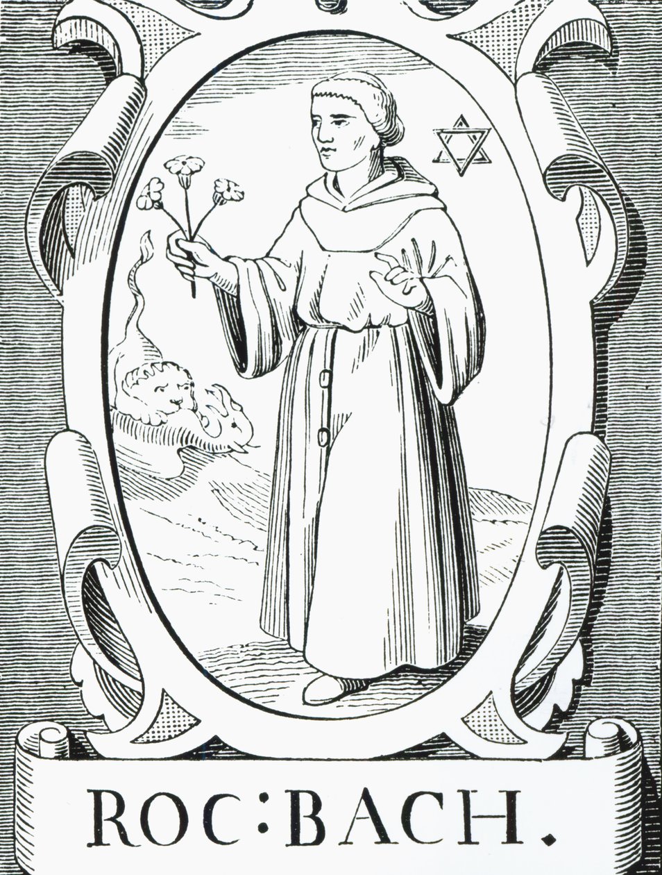 Ritratto di Roger Bacon (c.1220-92), illustrazione da Scienza e Letteratura nel Medioevo e nel Rinascimento, scritto e inciso da Paul Lacroix, 1878 da English School
