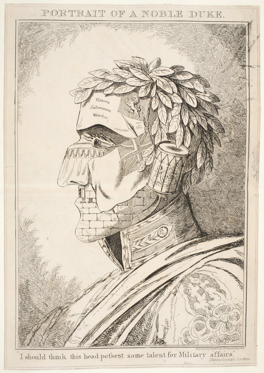 Ritratto di un Duca Nobile, penso che questa testa possieda qualche talento per gli affari militari, pub. Thos McLean, 1829 da English School