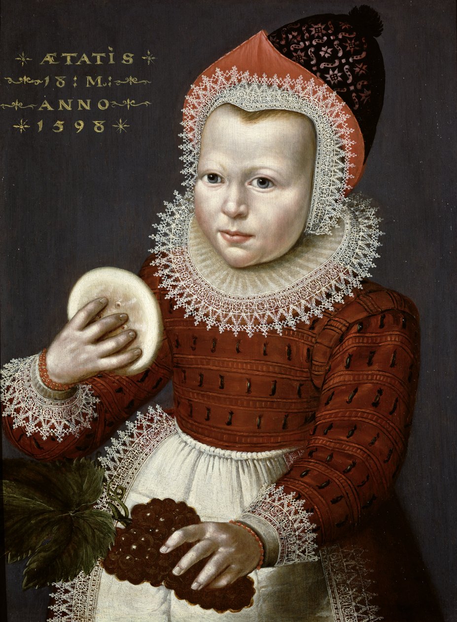 Ritratto di una giovane ragazza che tiene pane e uva, 1598 da English School