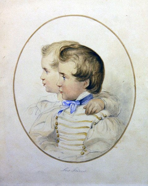 Ritratto di due fratelli in costume militare, c.1840 da English School