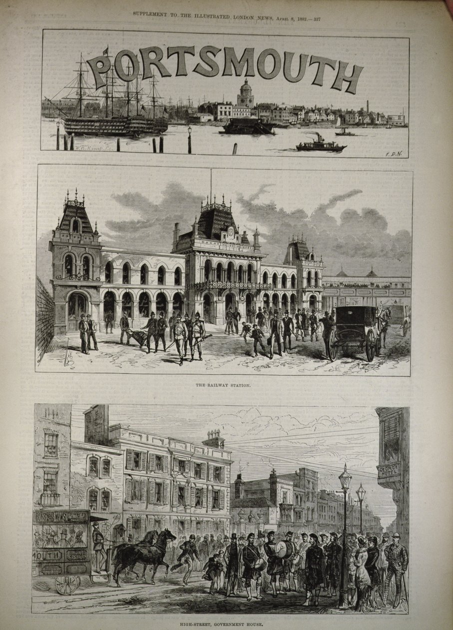 Portsmouth: La stazione ferroviaria e la High Street, Government House, da 