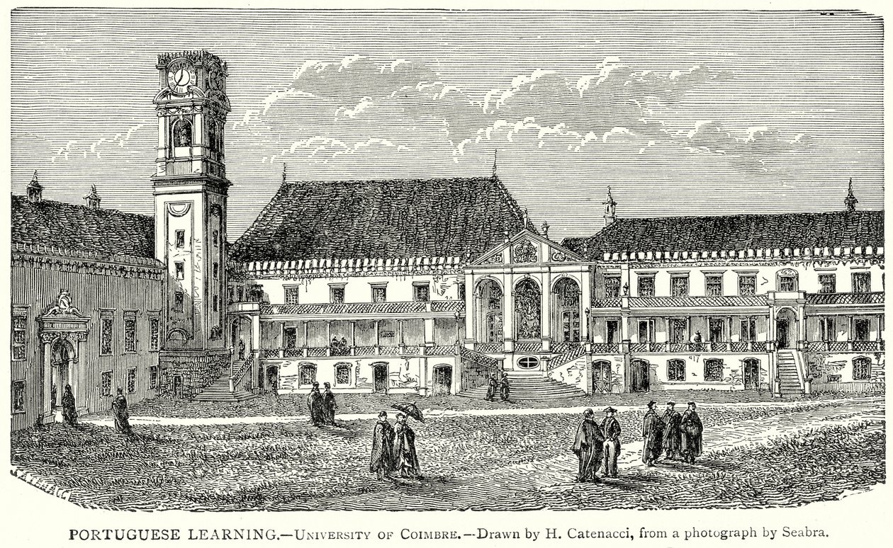 Apprendimento del portoghese. - Università di Coimbre (incisione) da English School