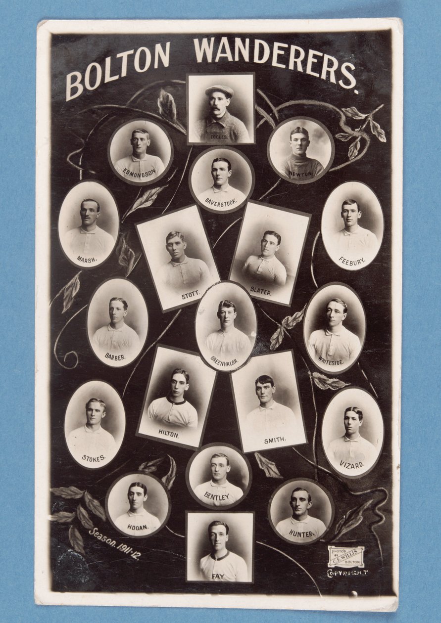 Cartolina dei giocatori del Bolton Wanderers FC, stagione 1911-12 da English School