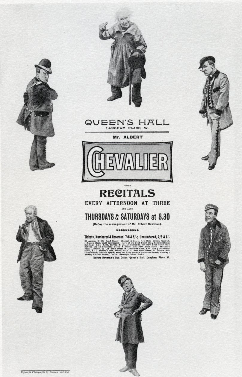 Poster pubblicitario del recital di Albert Chevalier alla Queen