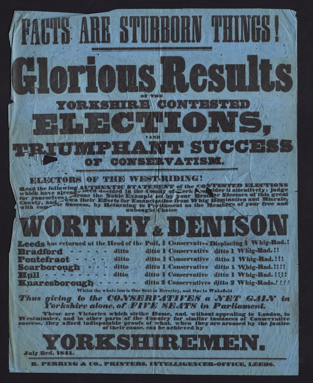 Poster che celebra la vittoria dei candidati conservatori nelle elezioni parlamentari nello Yorkshire da English School