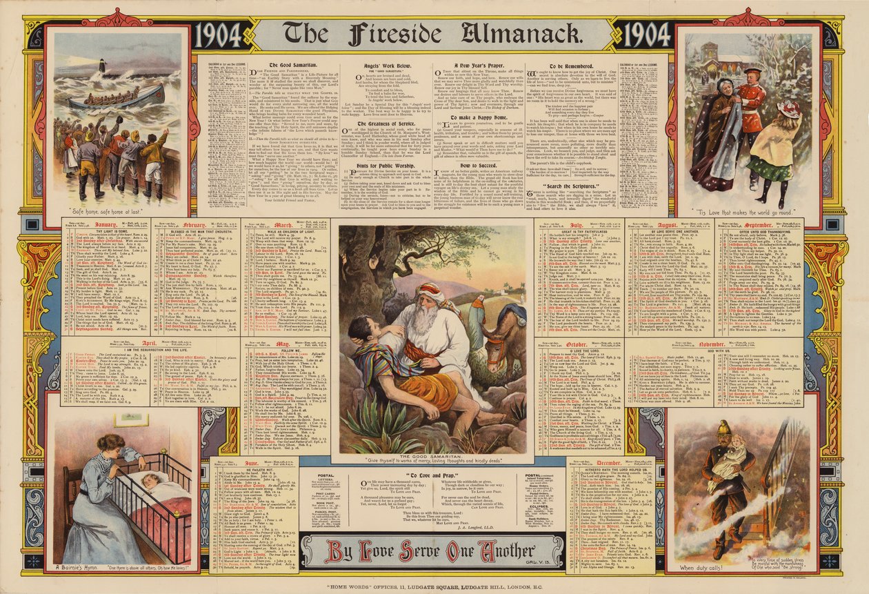 Poster pubblicato con The Fireside Almanack per il 1904 (litografia a colori) da English School