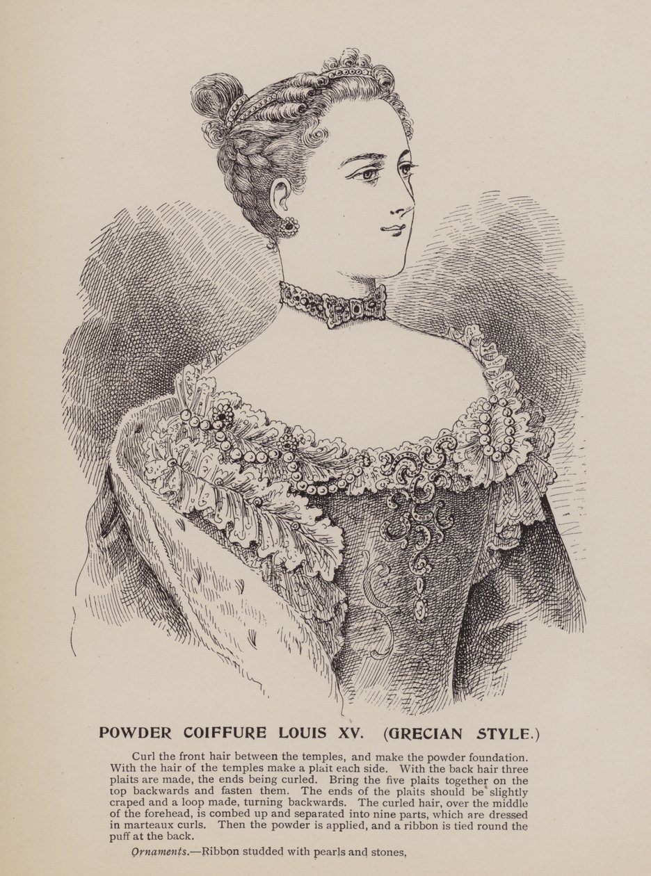 Cipria Coiffure Luigi XV, stile greco (incisione) da English School