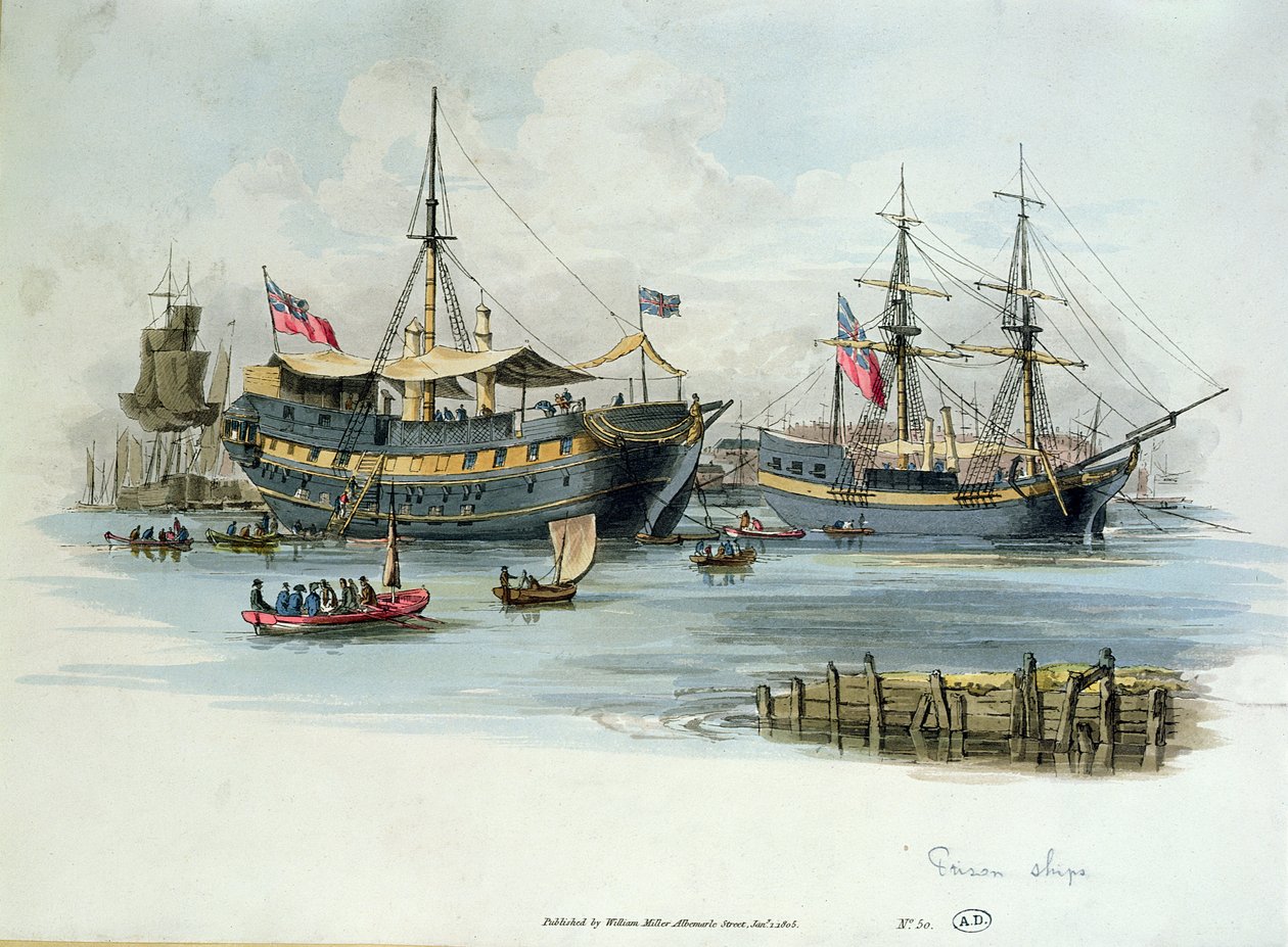 Navi prigione usate dai britannici durante le guerre napoleoniche per ospitare prigionieri francesi, 1805 da English School